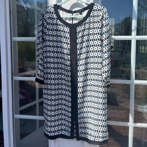 J Crew Geometric Diamond Tile Silk Shift Dress NWT - Picture 4 of 14